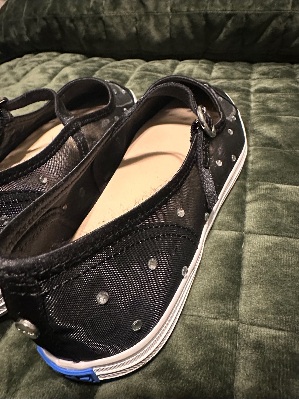 Keds Black Mary Jane Flats with Rhinestone Mesh - Picture 11 of 16